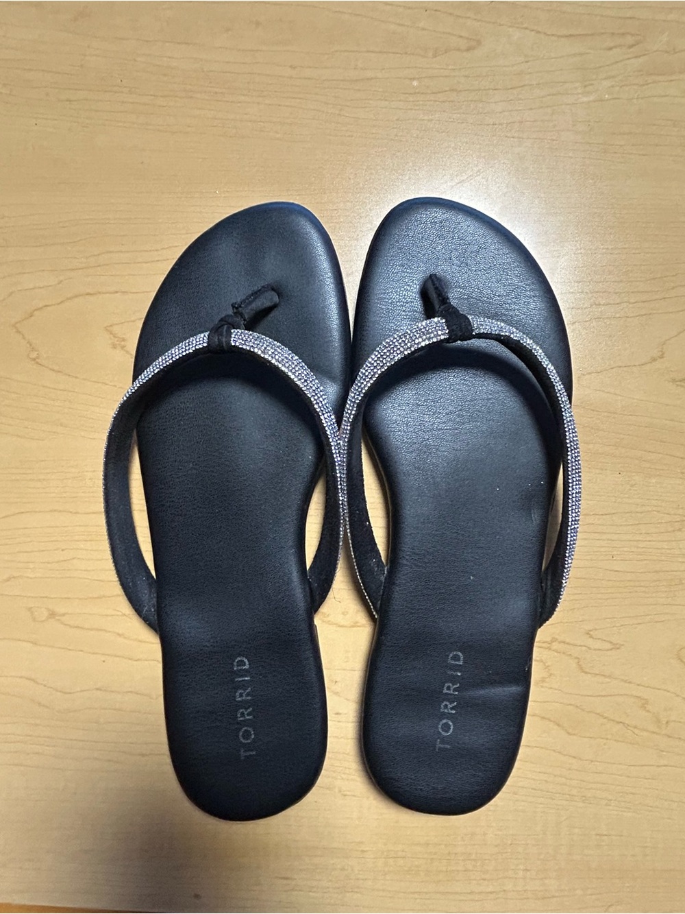torrid Black Rhinestone Strap Toe-Post Sandals